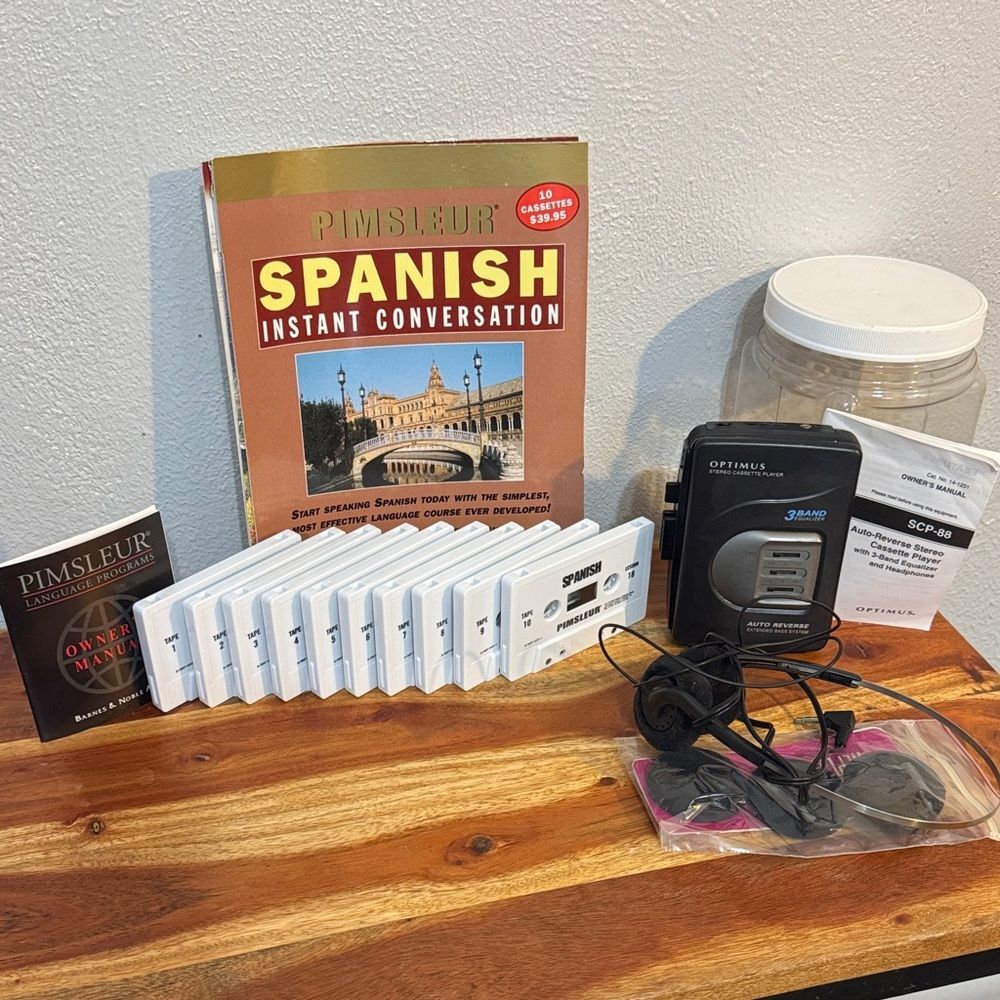 Pimsleur Spanish Instant Conversation 10-Cassette Course Optimus Cassette Player